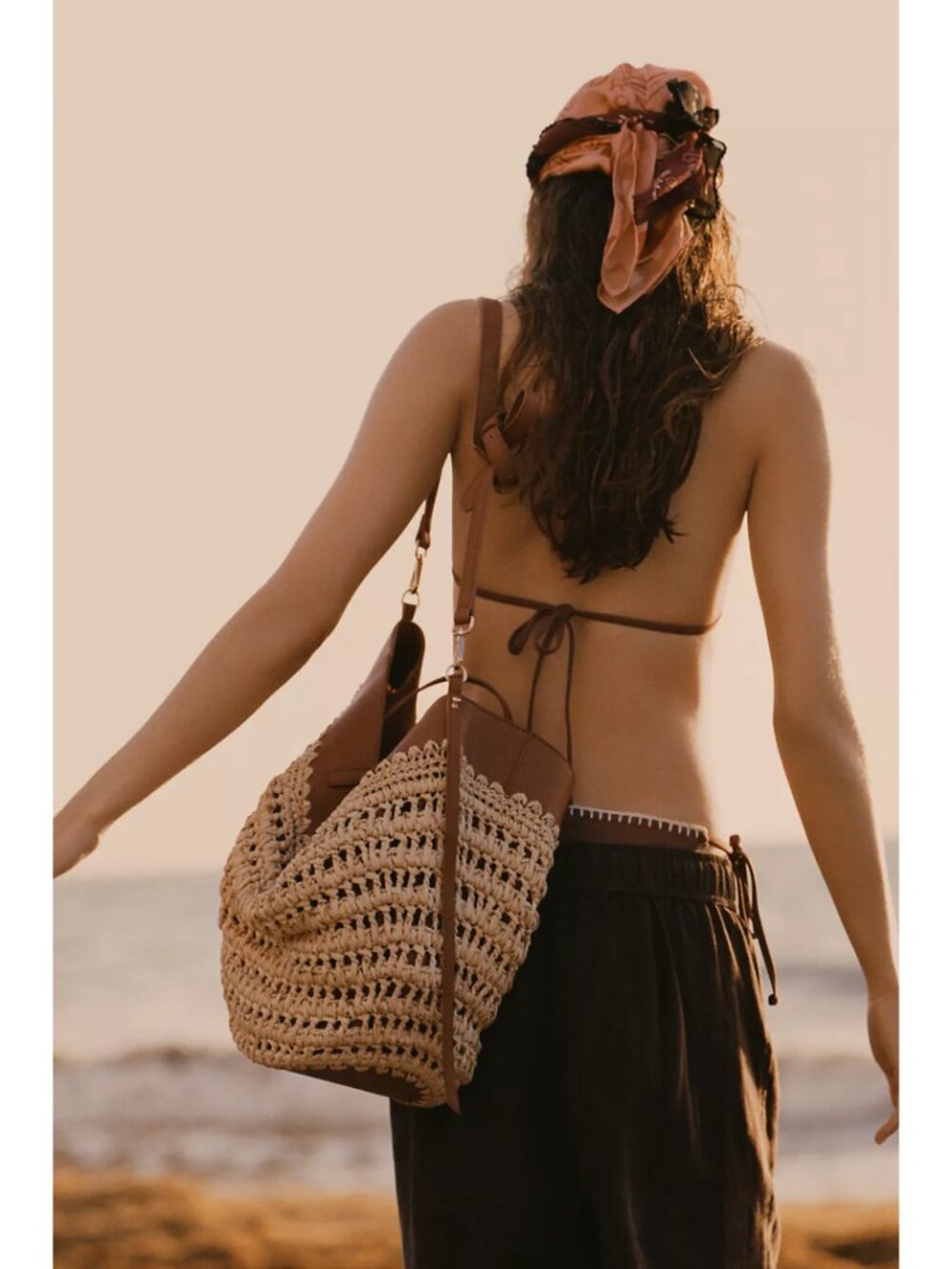 Anthropologie Raffia Leather-Trim Bag NWT